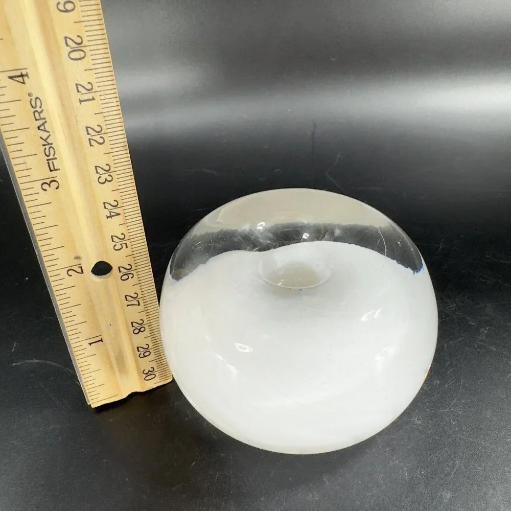 Venetian Hand Blown Clear White Cased‎ Paperweight Glass Pen Holder Decor Italy